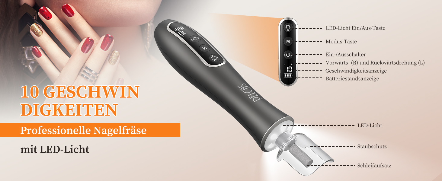 Електричний набір для манікюру PELCAS з LCD екраном: професійний шліфувальник нігтів для людей та домашніх тварин