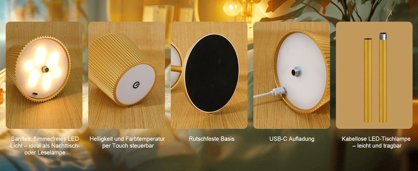 Світлодіодна настільна лампа бездротова з регулюванням висоти, USB-C нічник з 3 режимами освітлення та димером, портативна металева акумуляторна лампа для вітальні, спальні та вулиці (біла)