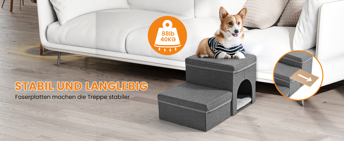 Сходинка для собак Sunowl 2 сходинки, складана, широка, з місцем для зберігання, для маленьких собак та котів, м'яка, неслизька поверхня