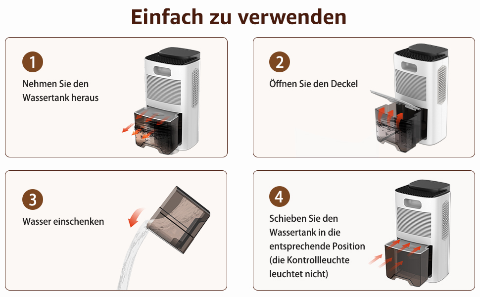 Електричний осушувач повітря KNKA, 1.1 л, тихий (28dB), для дому, ванної кімнати, підвалу, з автовимкненням та нічним режимом, кольорове підсвічування (білий), чорно-білий