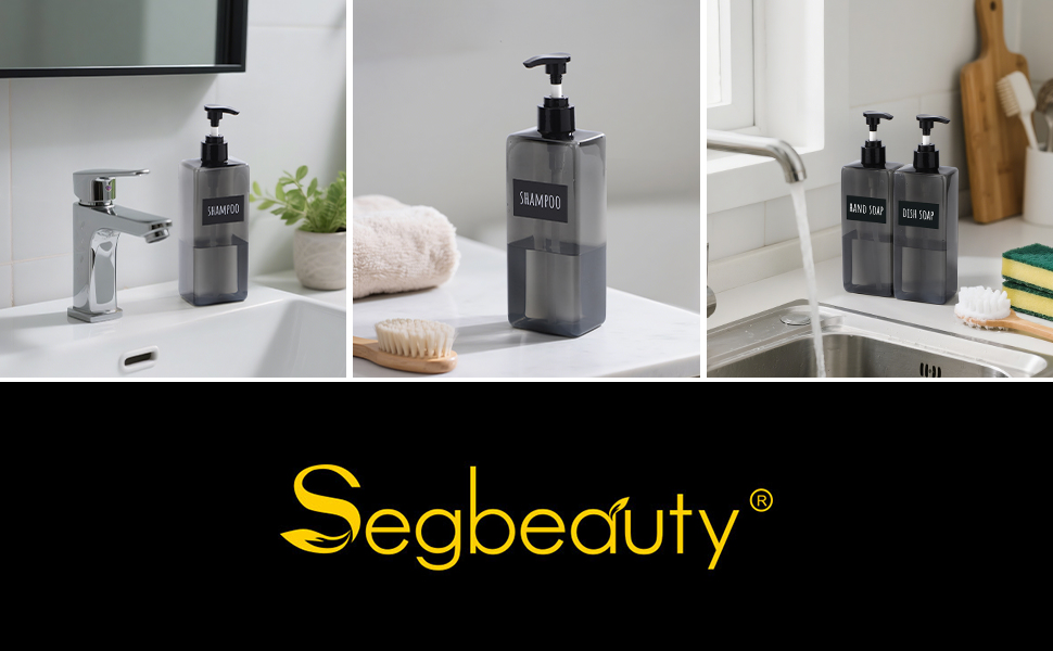 Диспенсер для мила Segbeauty Quadratisch (4 шт) Сірий 500 мл - Набір дозаторів для шампуню, гелю для душу, рідкого мила, багаторазові пластикові помпові пляшки для кухні та ванної кімнати з етикетками