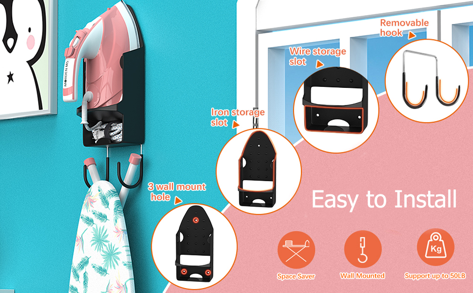 Настінний електричний органайзер для прасування, кошик для прасування, чорний | Зберігання над дверима або на стіні