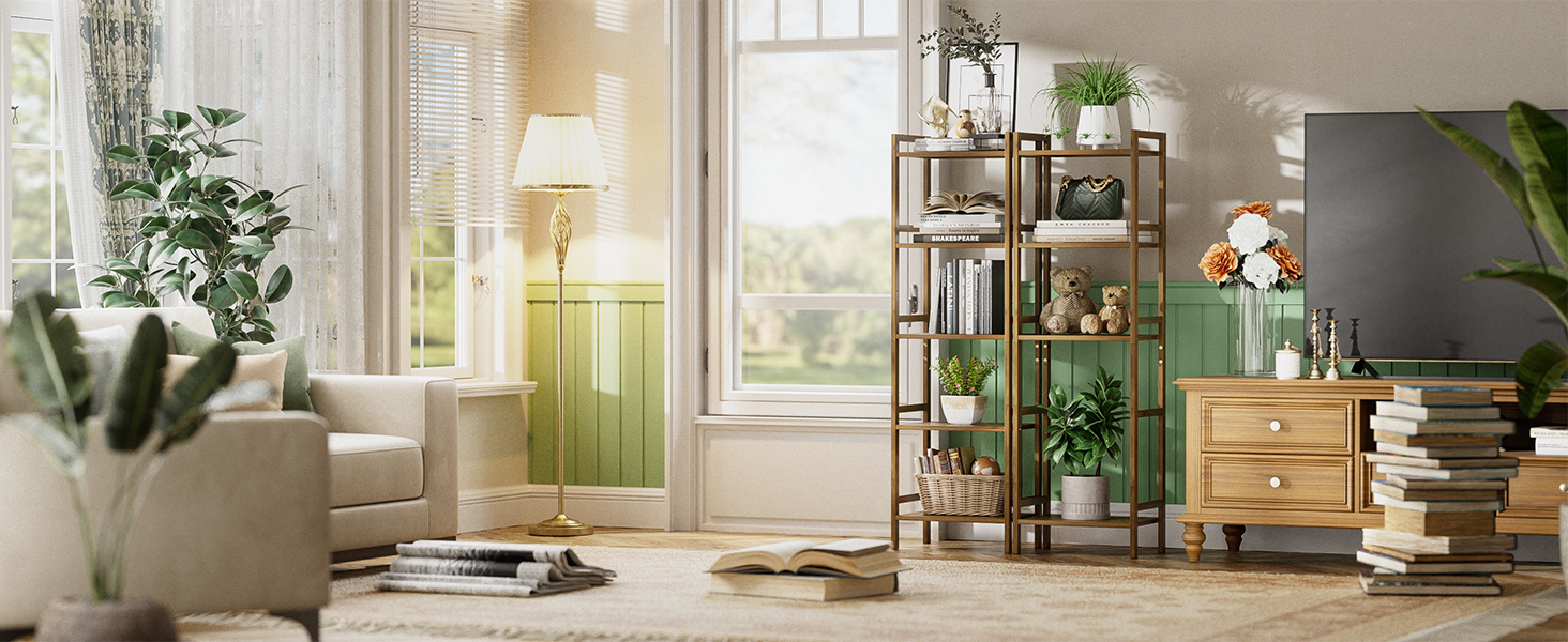 HITNET 5-Tier Freistehendes Bücherregal (Weiß/Walnuss)