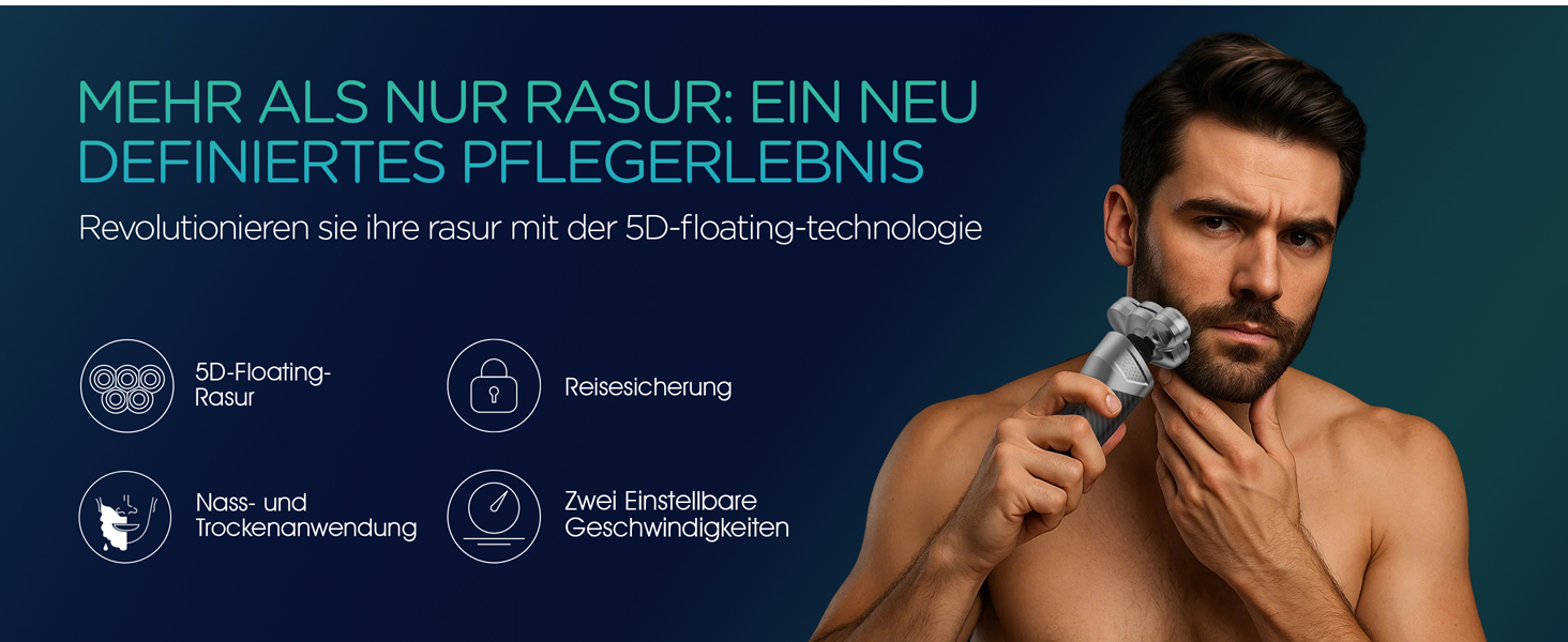 Електричний гоління для чоловіків VOYOR TX500: 5D, мокрий/сухий, бездротовий, LED дисплей, 150 хв роботи (чорний)