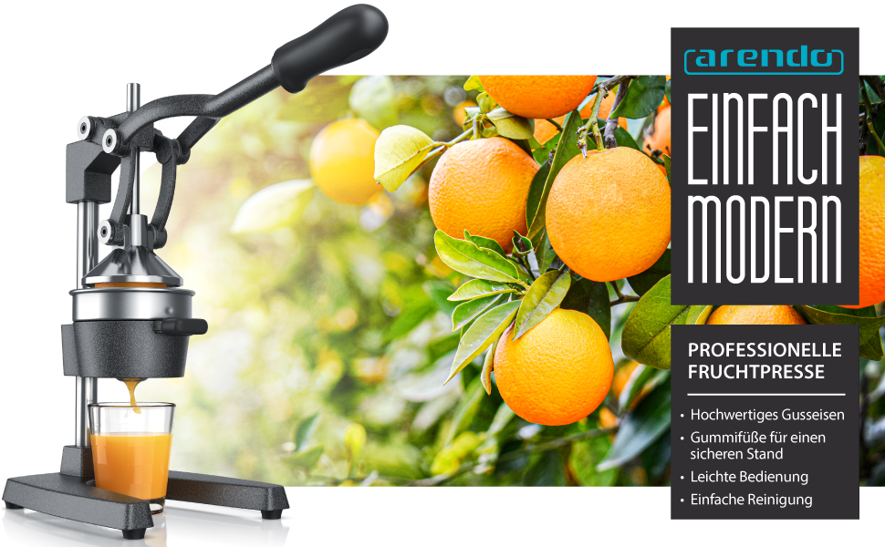 Arendo Manual Citrus Juicer - Stainless Steel Lever Press for Oranges, Grapefruits & Citrus Fruits - Heavy Duty