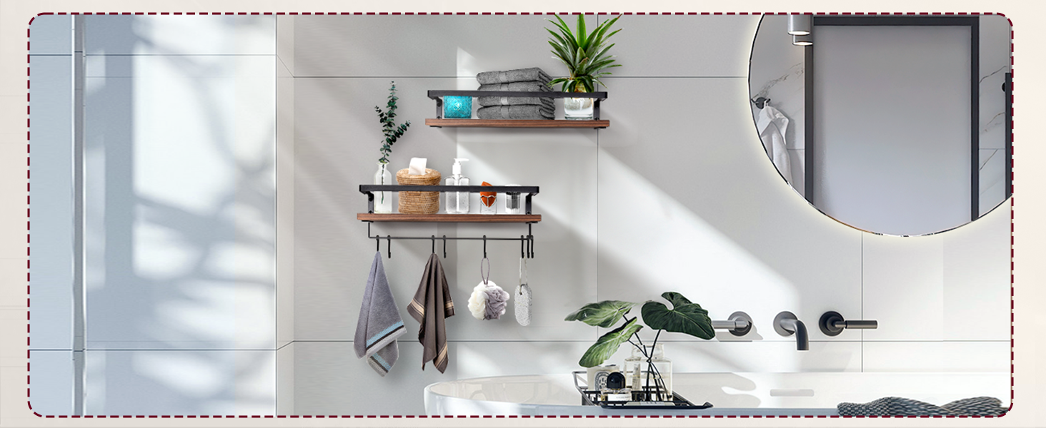 Настінна полиця з дерева, 2 шт. у комплекті, світло-коричнева, для спальні, вітальні, ванної кімнати, кухні, офісу (ретро-кавовий колір)