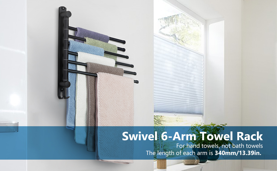 Тримач для рушників JSVER з нержавіючої сталі, 6-ти секційний, поворотний, чорний, 34 см