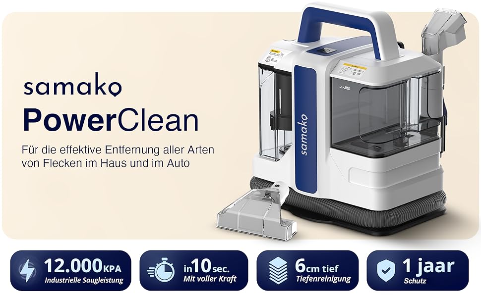 Портативний чистий для килимів та м'яких меблів Samako – 400W, 2 великі резервуари для води, для всіх типів тканини