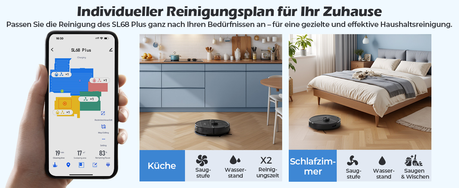 Робот-пилосос Lubluelu SL68 Plus 3-в-1 з вологою, 4500Pa, лазерна навігація, керування через додаток, 24 зони заборони, для тварин, килимів