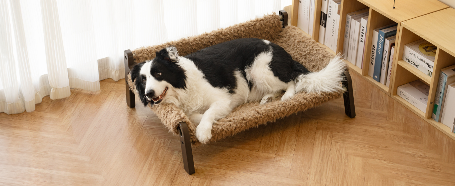 MEWOOFUN Dog Sofa Dog Bed Elevated - Dog Beds for Small and Medium Dogs with Non-Slip Bottom, Breathable Puppy Bed with Removable Cushion, Cat Sofa 61 x 53 x 28 cm, Brown