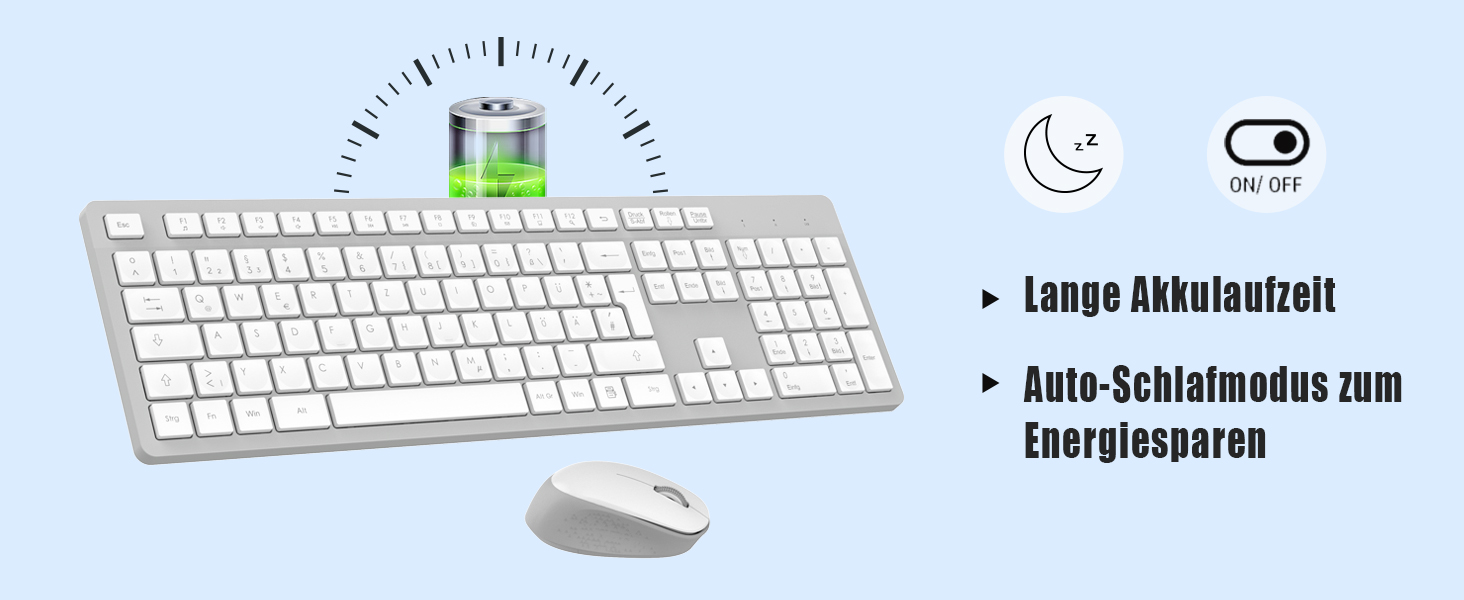 Бездротовий комплект клавіатури та миші Leadsail K786 з цифровою клавіатурою QWERTZ (німецька) - тиха клавіатура, 2.4 GHz, USB Nano приймач для ПК/ноутбука (сірий)