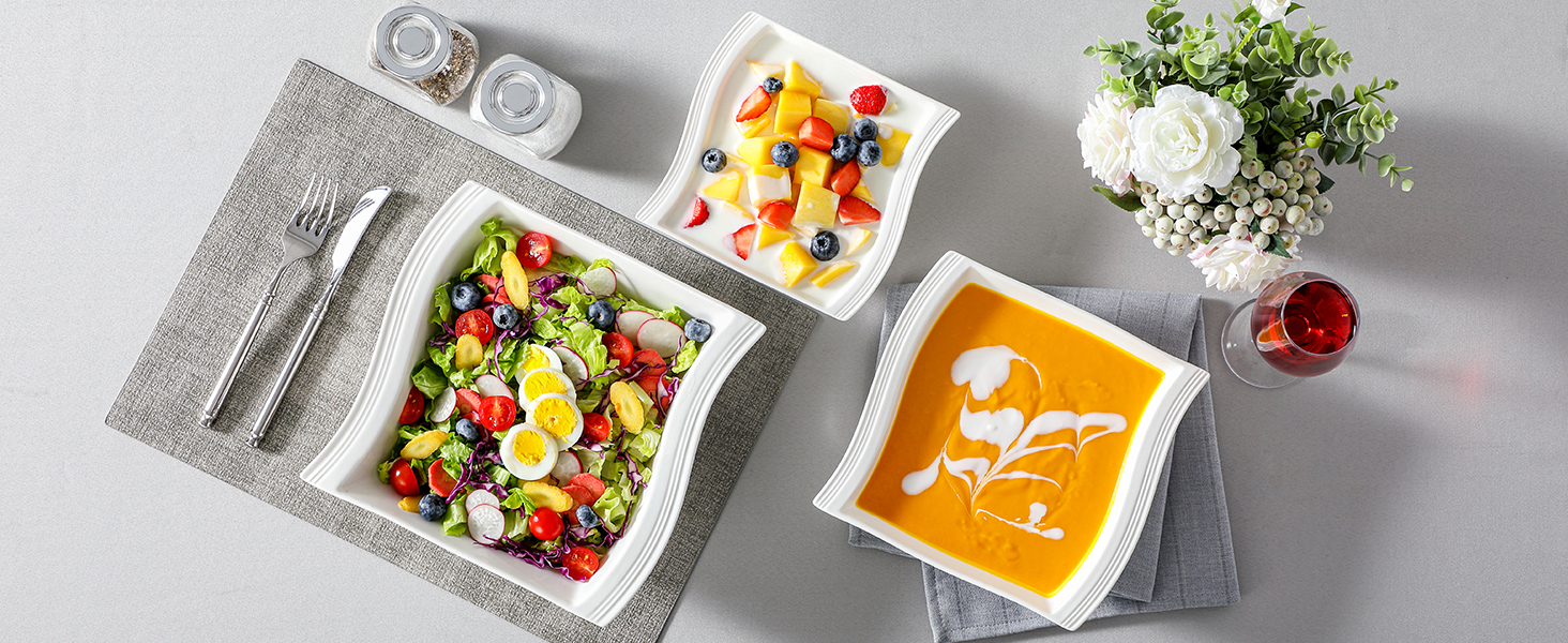 MALACASA Набір мисок для мюслі та супу, 4 шт., кераміка, 800 мл, 2100 мл, 1400 мл, 890 мл (білий)