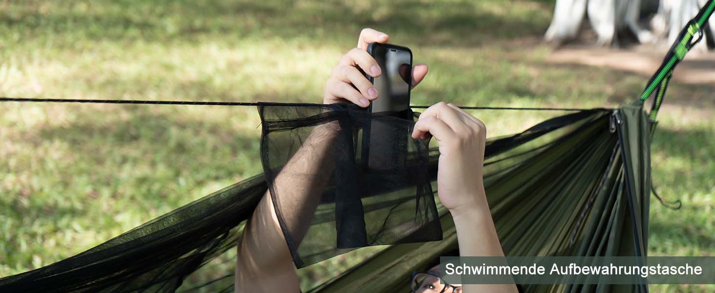 Гаммак для кемпінгу з москітною сіткою та стропом, великий на 2 особи, 290 x 140 см, легкий, для відпочинку на природі, походів, подорожей та рюкзаків, колір: оливковий