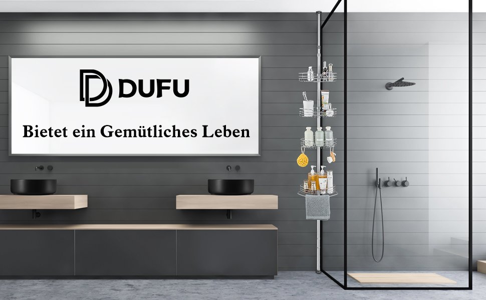 DUFU Кутовий полиця для душу з 4 кошиками, металева, регульована висота 73-265см, без свердління, антиковзаюча, сіра