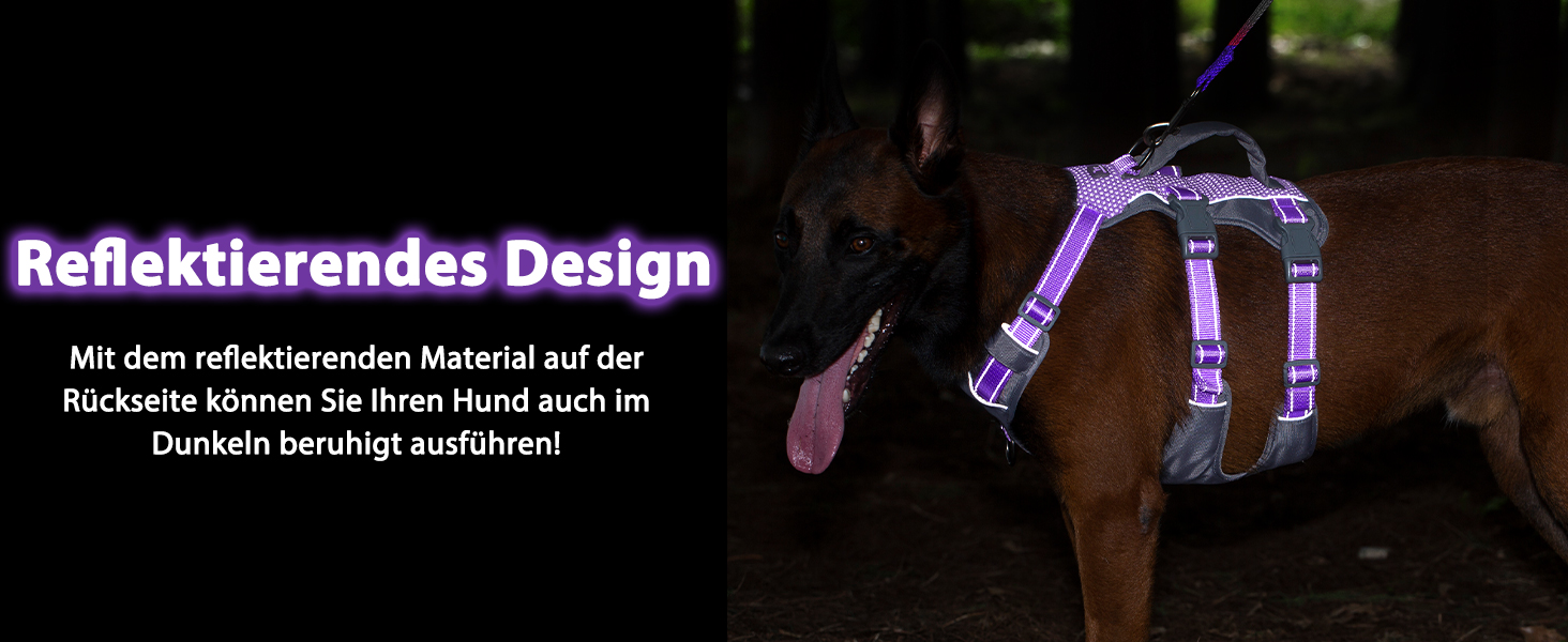 Шлейка безпеки для собак Huntboo, анти-втеча, для панічних собак, з ручкою, регульована, для маленьких, середніх та великих собак (лавандовий, M)