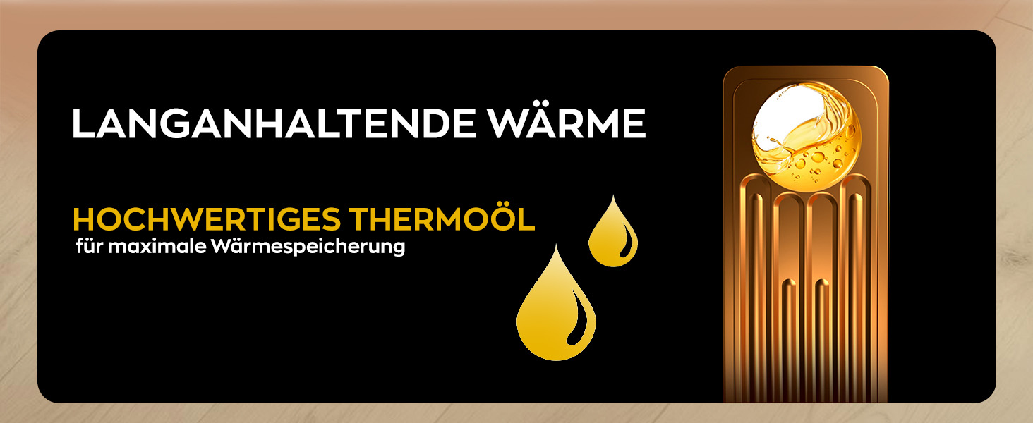 Електричний масляний радіатор Heinrich з 13 ребрами, 2500W, з вентилятором, терморегулятором, захистом від перегріву та нахилу, чорний