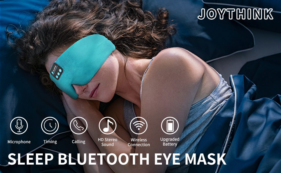 Маска для сну Joythink з Bluetooth 5.3 навушниками, шовкова, для бічного сну, 16 год. автономії, миюча, для подорожей, медитації (блакитна)