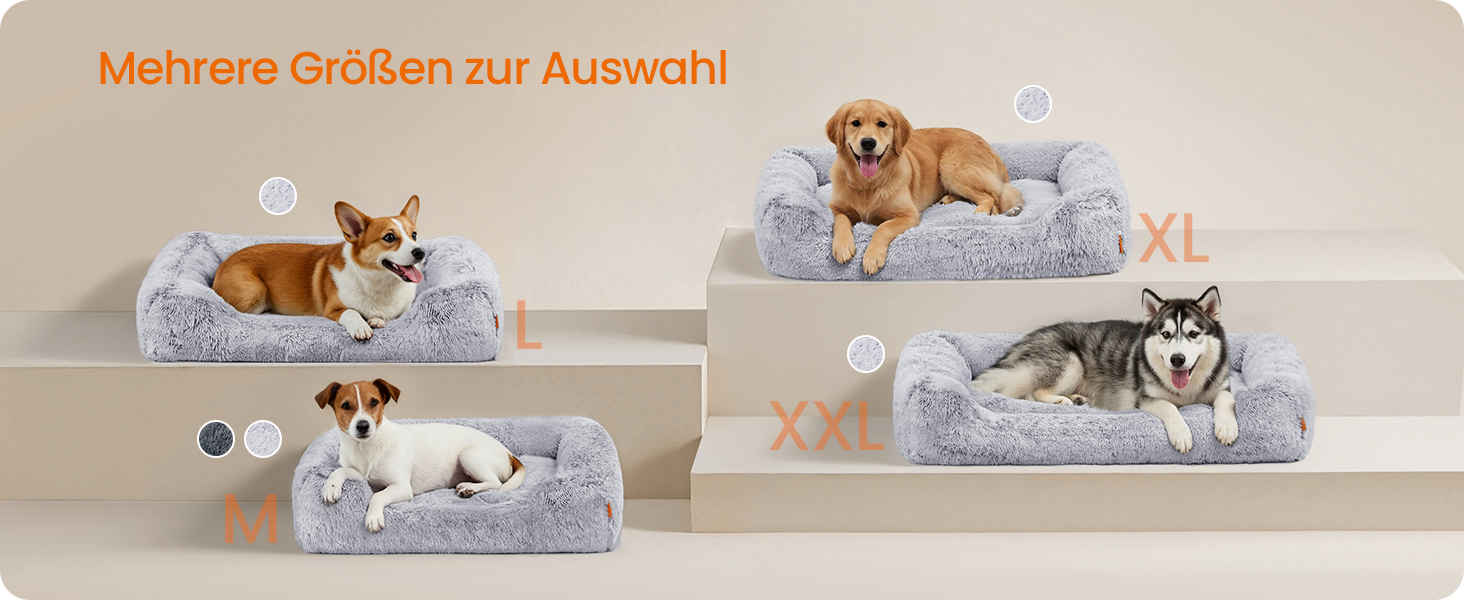 Ліжко для собак Feandrea, 71 x 55 x 18 см, м'яке лежання, корзина для собак, знятний чохол, антиковзаюча поверхня, Ombré сірий PGW271G01