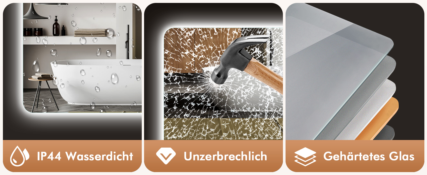 Дзеркало для ванної кімнати з підсвічуванням 50x70 см, з протитуманною функцією, годинником, LED-підсвічуванням, сенсорною кнопкою, функцією пам'яті, 3 кольорами світла, регулюванням яскравості