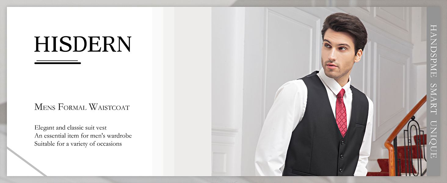 Чоловіча жилетка для весілля та свят HISDERN, бавовна, однотонна, чорна (M)