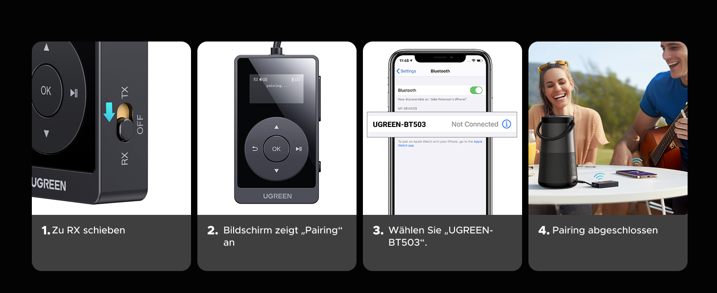 Bluetooth адаптер 2-в-1 UGREEN aptX: трансмітер та ресивер, версія 5.3