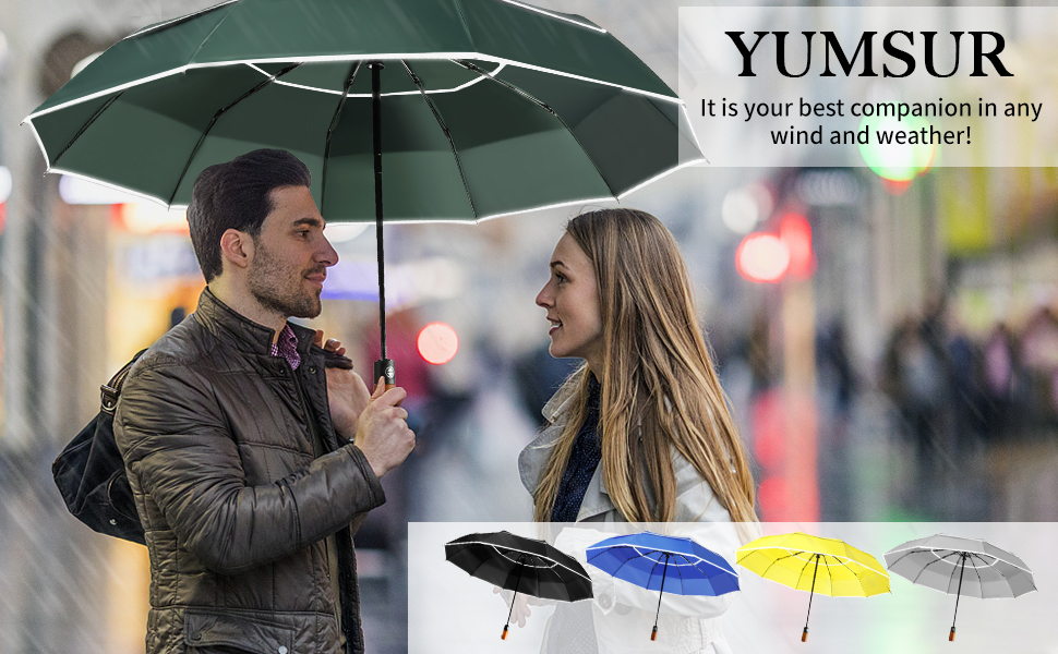 Зонт YumSur кишеньковий, зворотний, з чохлом - автоматичний, тефлонове покриття, вітростійкий, стабільний (зелений)