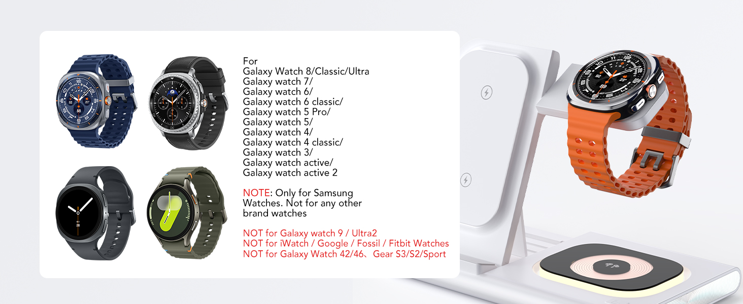 Бездротова зарядна станція 3 в 1 для Samsung, складана індукційна зарядка з нічним підсвічуванням, Rose Gold