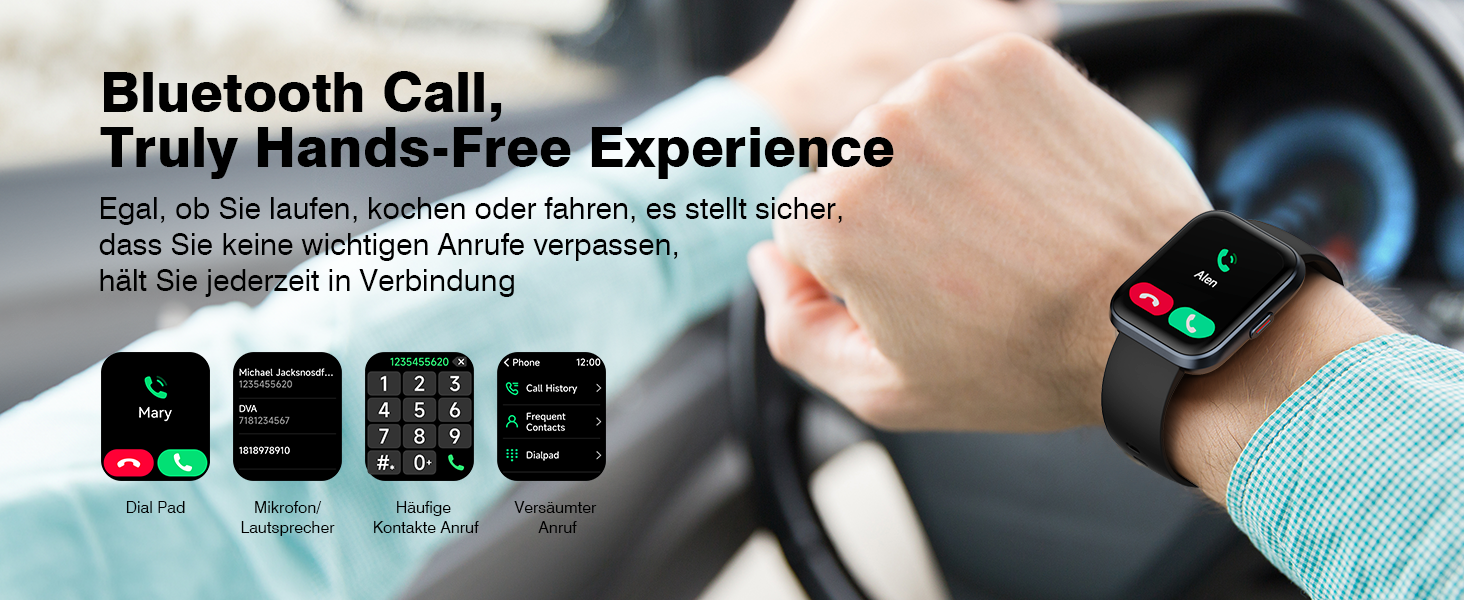 Fitpolo Розумний годинник для чоловіків та жінок, 1.8' з функцією телефону/Alexa, фітнес-годинник з моніторингом серцевого ритму/сну, водонепроникний IP68 для iPhone/Android, чорний