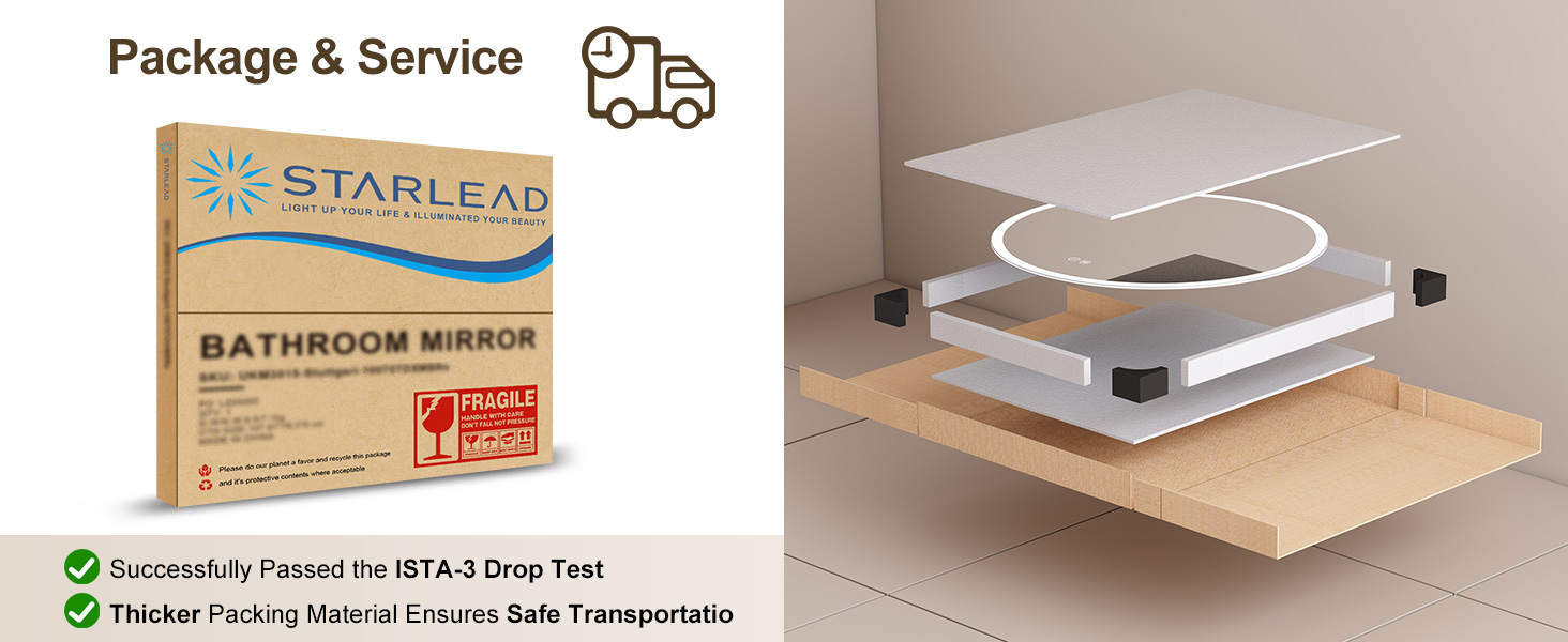 Дзеркало для ванної кімнати STARLEAD 60см з LED-підсвічуванням, регульована яскравість, 3 колірні температури, протитуманна функція, пам'ять налаштувань, HD скло, IP44, вологостійке, сріблястий колір (без Bluetooth)