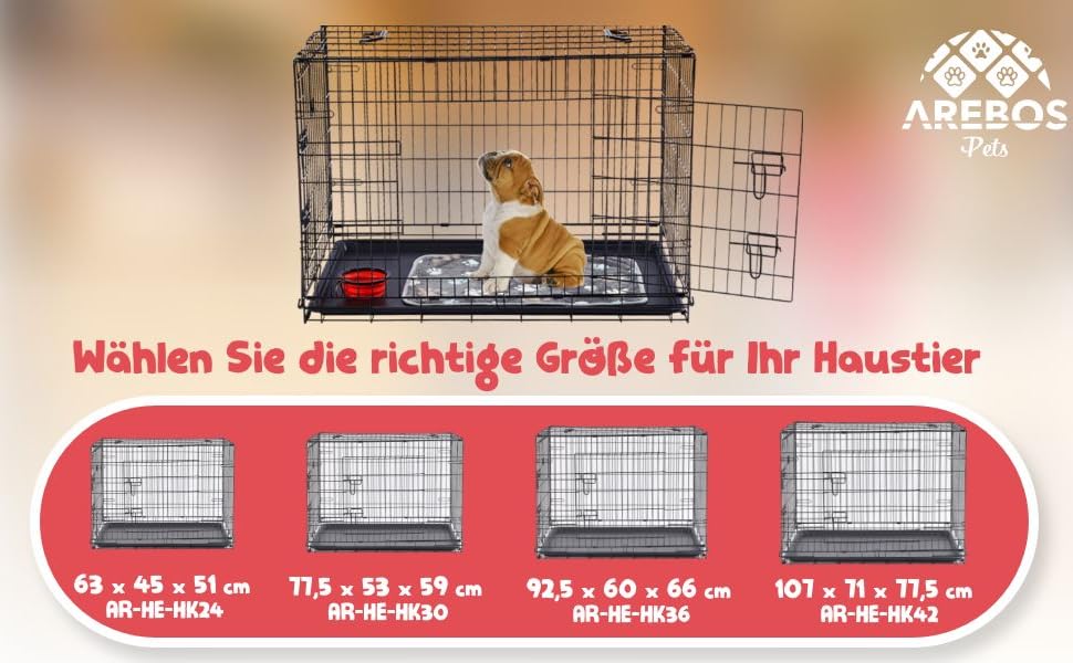 Клітка для собак Arebos 77,5 x 53 x 59 см | Транспортна переноска для собак, складана | Чорна клітка для собак | Клітка для собак з 2 дверцятами