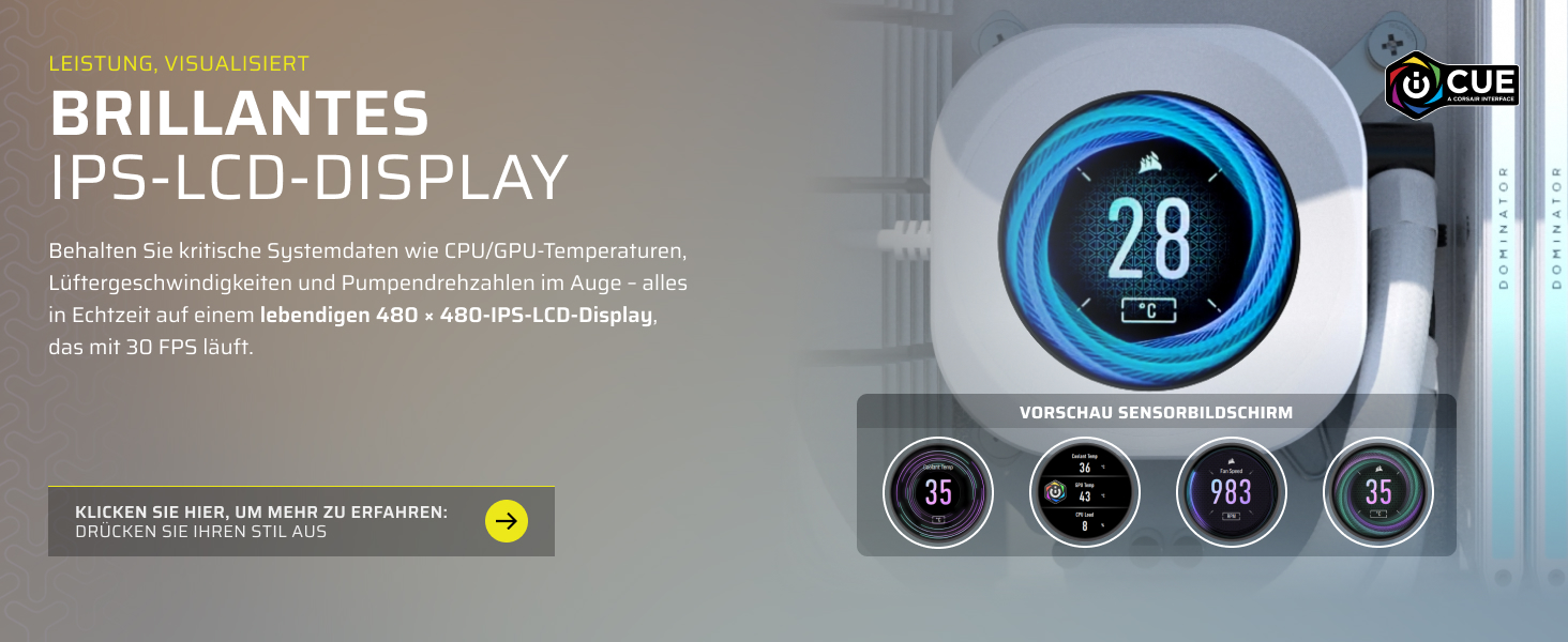 CORSAIR Nautilus RS LCD Модуль – для систем охолодження Corsair Nautilus RS та Nautilus RS ARGB AIO – 2.1-дюймовий IPS LCD екран, проста установка без інструментів – чорний