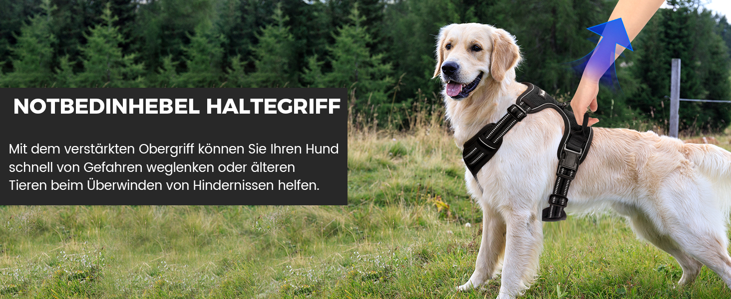 Шлейка для собак Funfox, середнього розміру, анти-тяга, регульована, з ручкою та світловідбиваючими смугами, чорна, L