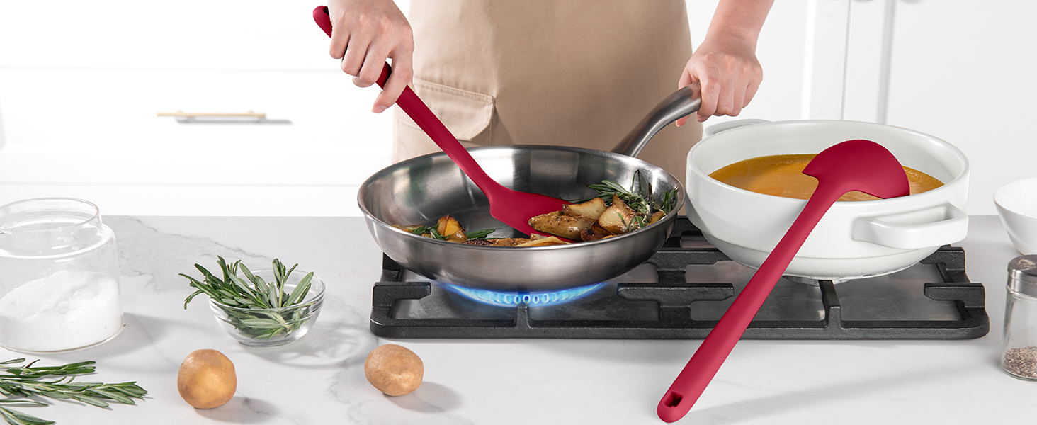 U-Taste Набір кухонного приладдя з силікону, 5 шт, термостійкі до 315°C, BPA-free, антипригарні лопатка та ложки для смаження, перемішування, сервірування (червоні)