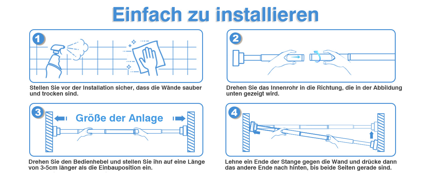 Телескопічна штанга для карнизів та душової кабіни без свердління, 79-195 см (біла)