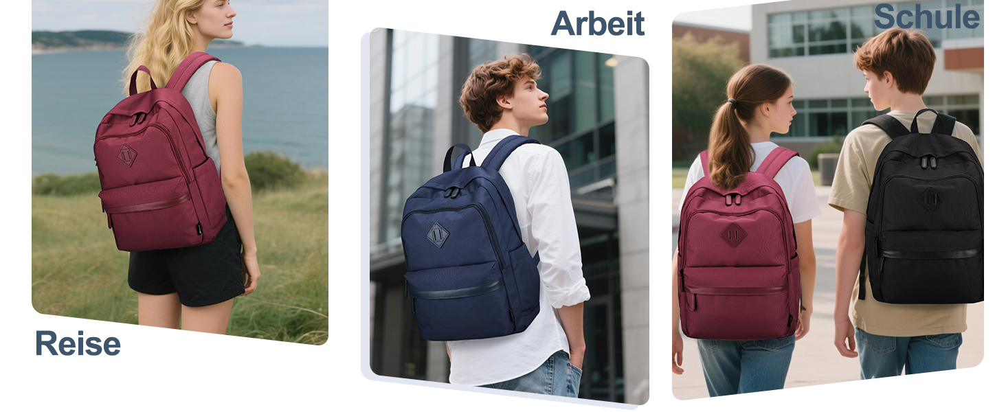 Рюкзак RAVUO для чоловіків та жінок, 15.6 дюймів, водонепроникний, для підлітків, для школи, подорожей, роботи, чорний, бордовий