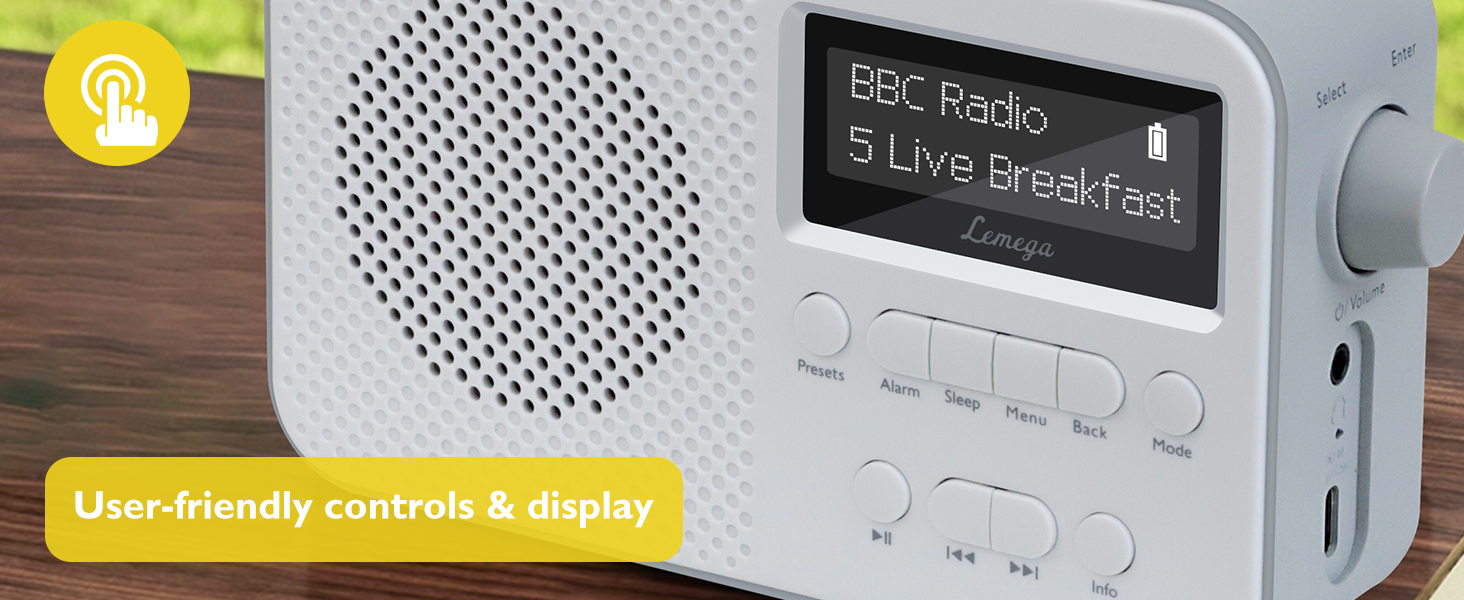 Портативне цифрове радіо LEMEGA PR2-Max DAB+/FM, Bluetooth 5.3, живлення від батарейок AA, сіре