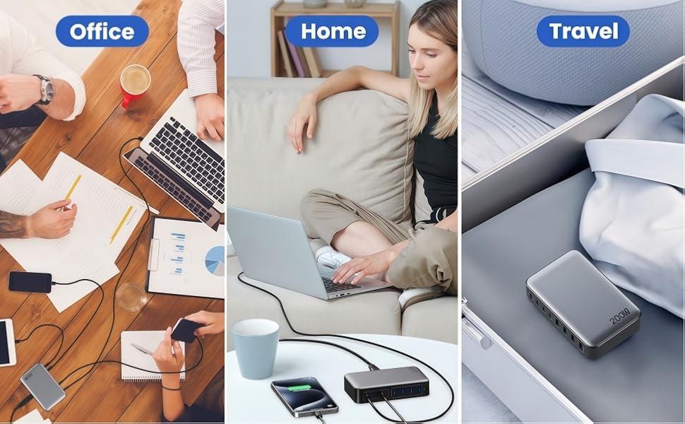 Зарядний пристрій USB-C 620W, 10 портів, швидка зарядка PD PPS 100W, для MacBook Pro/Air, iPad, iPhone 16/15/14/13/12 Pro Max, Samsung (чорний)