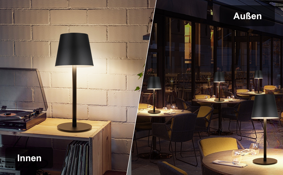 Світлодіодна настільна лампа бездротова з сенсорним керуванням, USB-C, димування, акумуляторна, 3 режими температури, регульована висота, IP54 водонепроникна для ресторану, спальні, бару, вулиці - Чорна