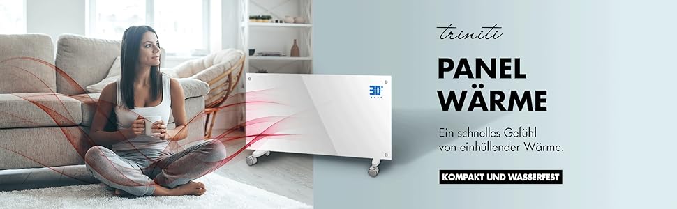 Електричний конвекторний обігрівач TRINITI з термостатом 2000W, скло, LED дисплей, таймер, захист, ролики, білий