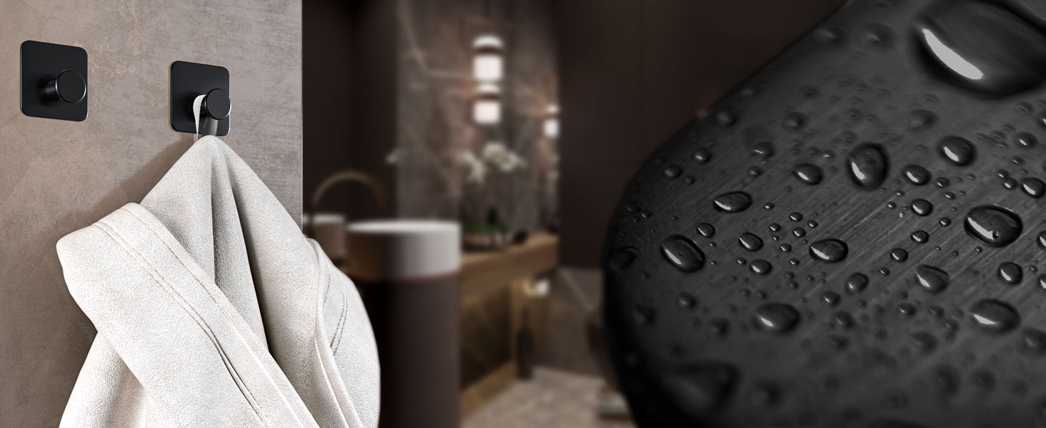 Набір гачків для рушників 4smile - 5 шт. без свердління, чорний колір, для ванної кімнати, самоклеючі, extra-strong, з 3M-клейкими панелями