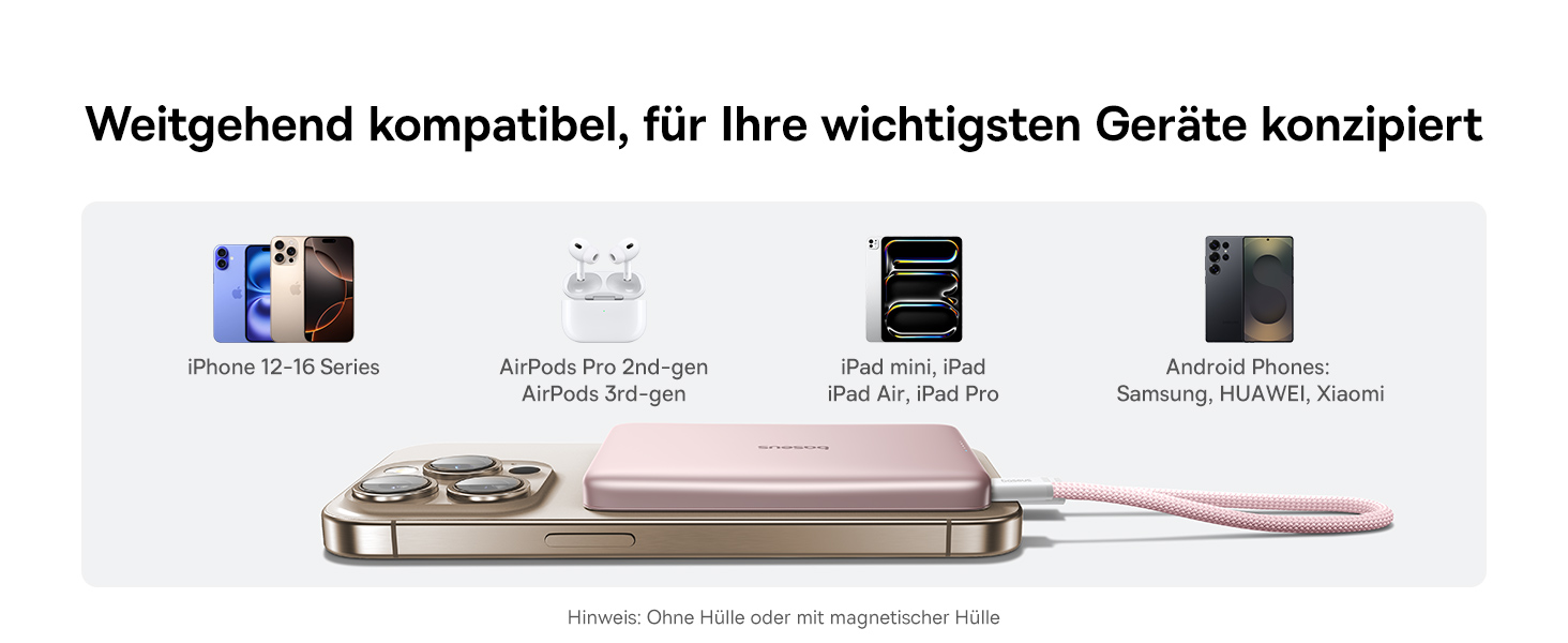 Power Bank Baseus Picogo AM41: 10000mAh, Qi2 Magsafe, 27W PD, бездротова зарядка, рожевий