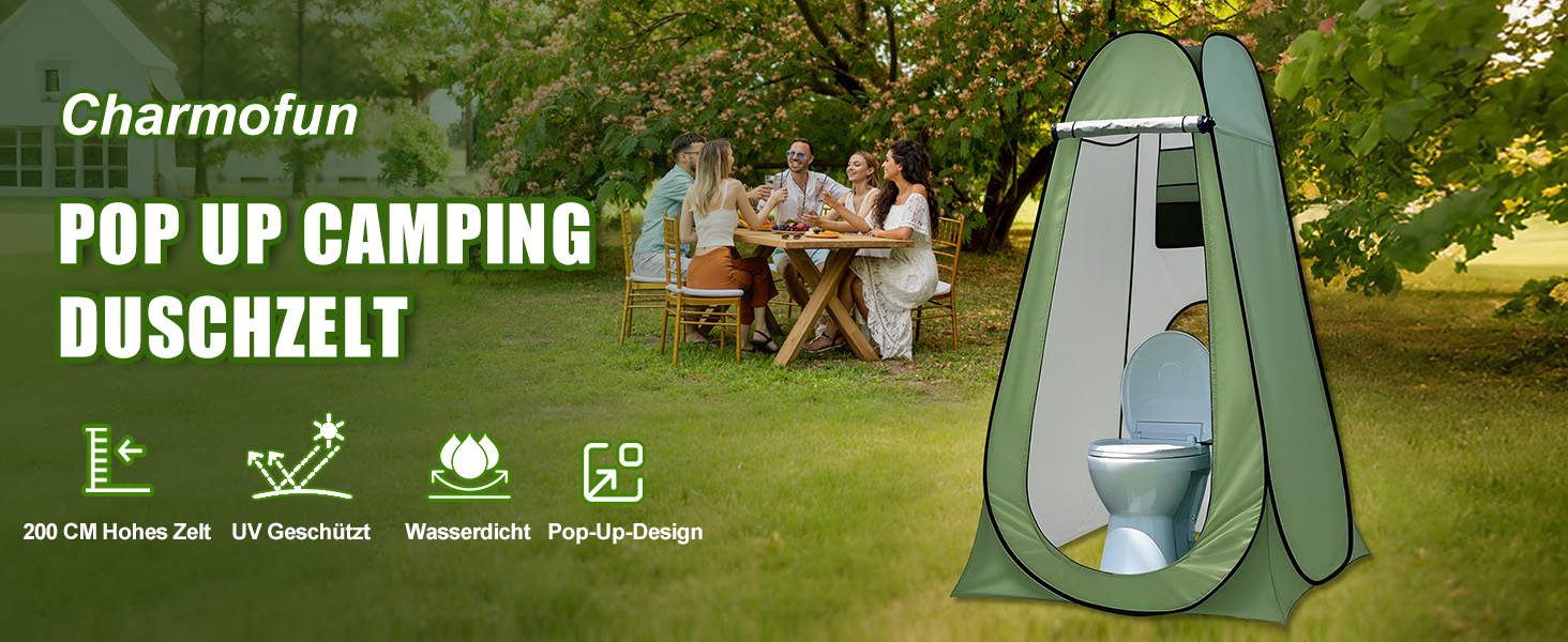 Charmofun Pop Up Camping Shower Tent with UV Protection - Portable Toilet & Changing Tent for Beach & Outdoor Use (Green)