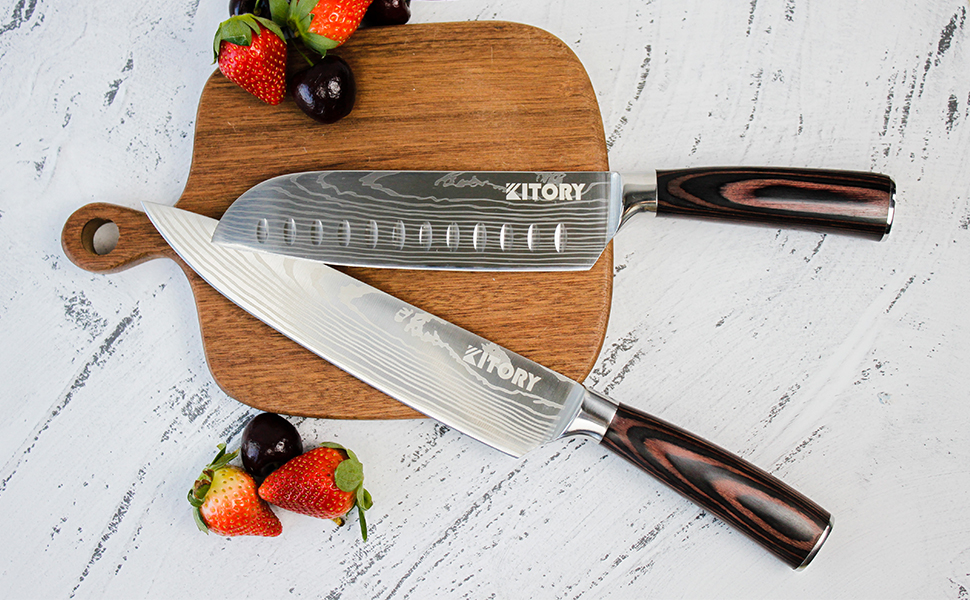 Ніж Santoku Kitory 17 см, кухонний ніж для нарізки, ергономічна ручка, подарункова коробка та захист леза