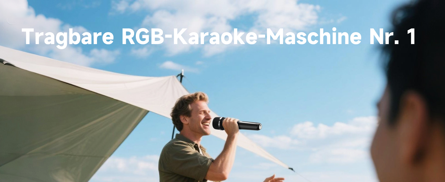 Караоке машина з 2 бездротовими мікрофонами RGB – 5200 mAh, 10 RGB-режимів, незалежне керування, 13 годин відтворення, Hi-Fi звук, підтримка AUX/USB/TF-карт/Coax, чорний