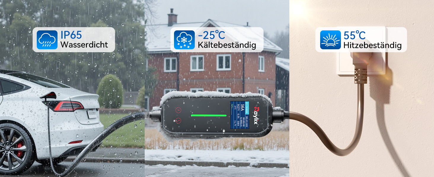 Raylix 2026 Neu 11kW Wallbox для електромобіля Typ 2 з кабелем 8-16A (3 фази), лічильником електроенергії, регулюванням струму та відтермінованим заряджанням + кабель CEE 16A - Typ 2 (5м)