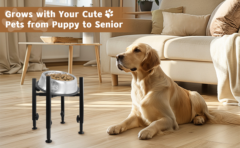 Підставка для миски для собак з підставкою для лап, регульована по висоті (15-26 см), металева, для води та корму, для маленьких, середніх та великих собак (лише стійка)