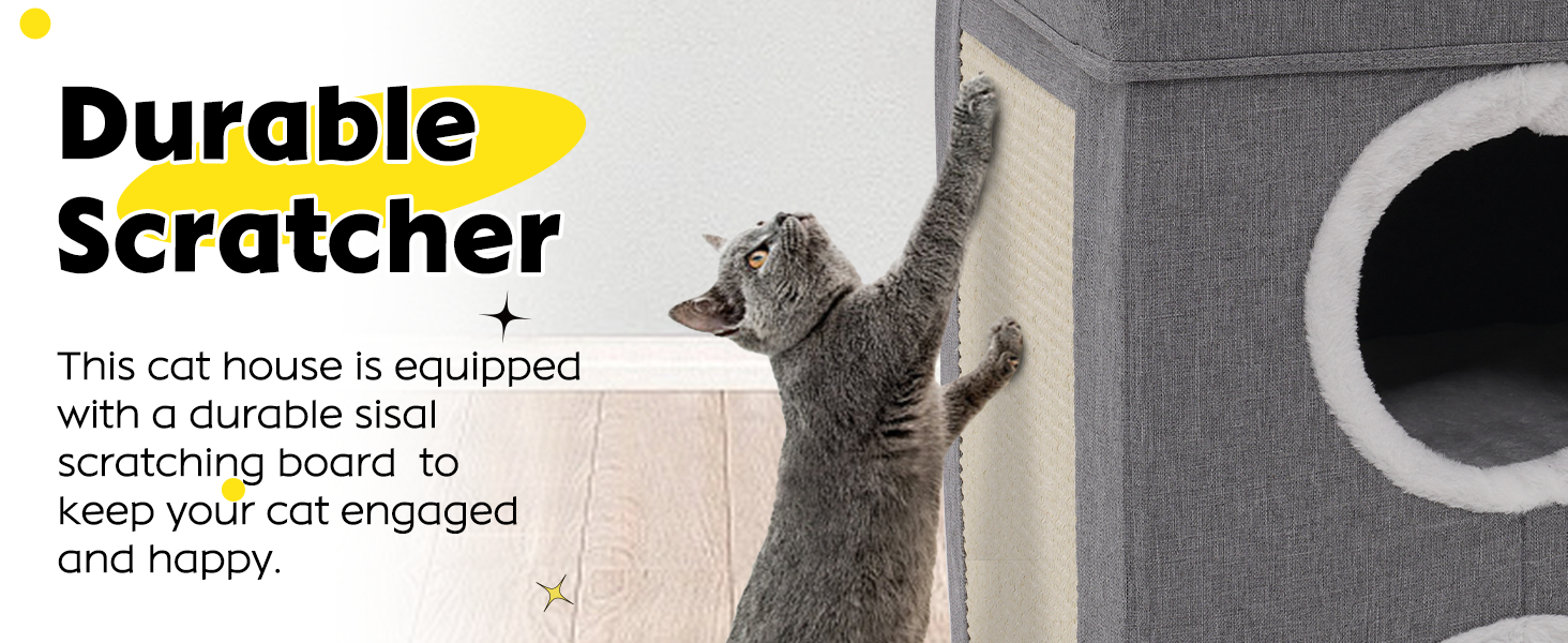 Сірий кубічний будиночок-печера для котів, 3-ярусний, великий, для дому, для маленьких та середніх котів