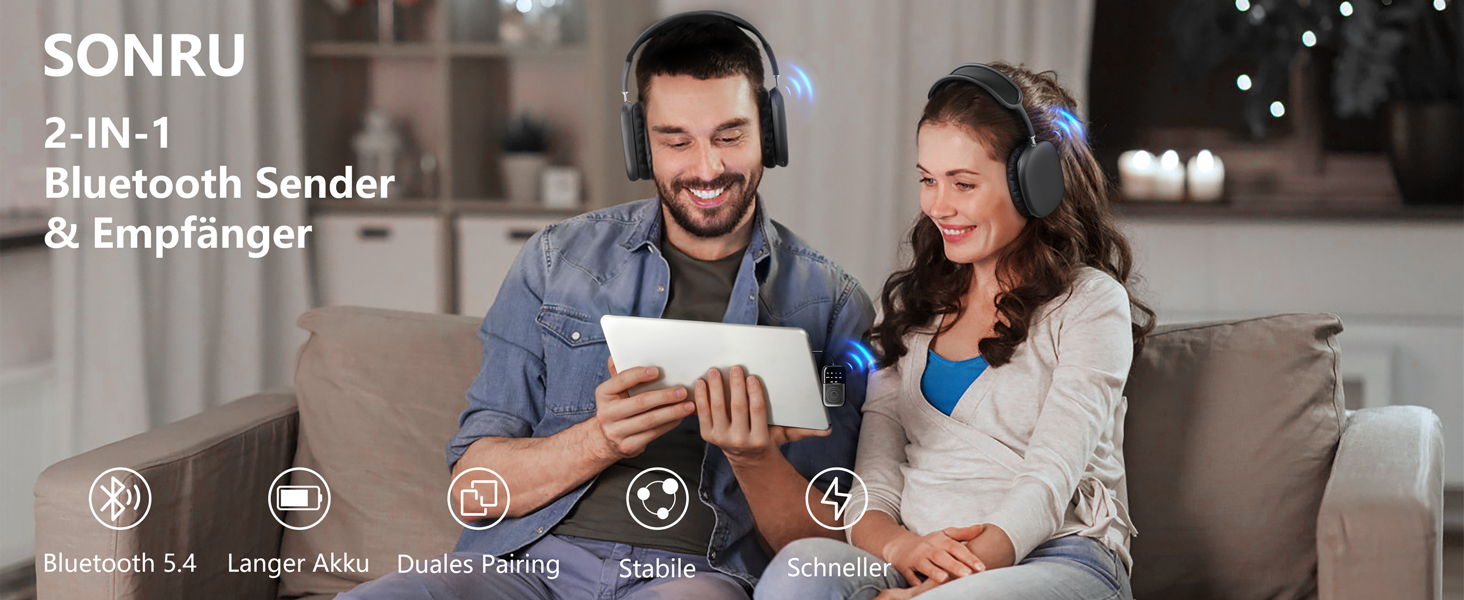 Bluetooth 5.4 адаптер 2-в-1 (передавач та приймач) з aptX Low Latency, 3.5 мм jack, для навушників, ТБ, авто та літака, чорний