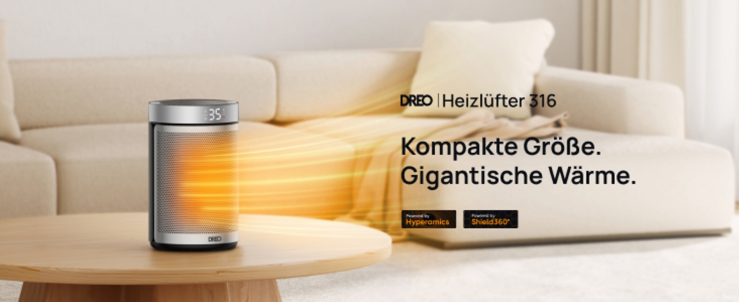 Електричний обігрівач Dreo Atom 316: тихий, 1500W, керамічний PTC, термостат, захист від перегріву та перекидання, таймер 12 годин, для спалень та кімнат