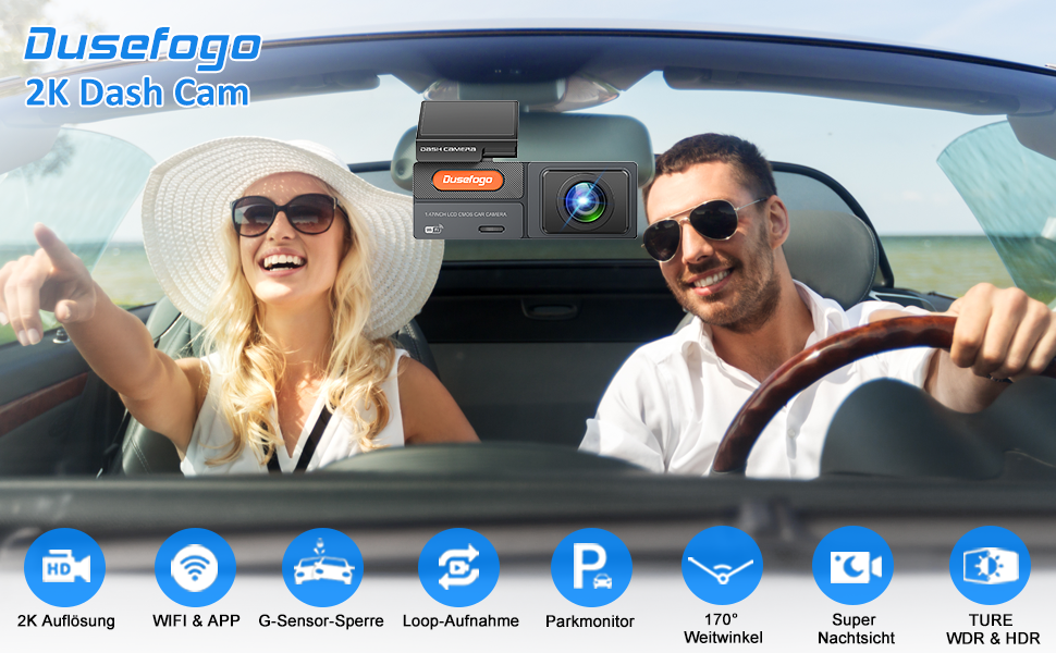 Відеореєстратор Auto Dashcam 2K з Wi-Fi, 64GB, Super Нічне Бачення, 170° Широкий Кут, G-сенсор, Циклічна Запис, IPS-дисплей, 24h Паркінг з Детектором Руху